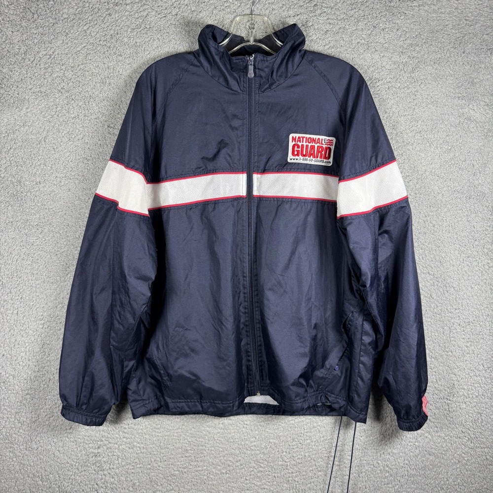 National Guard Mens Windbreaker Jacket Navy Blue Mesh Lined Full Zip Size Small